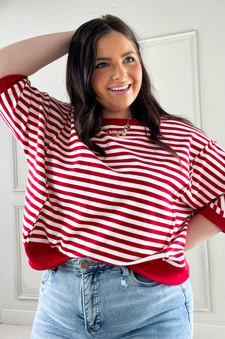 Striped 3/4 Sleeve Pullover Top