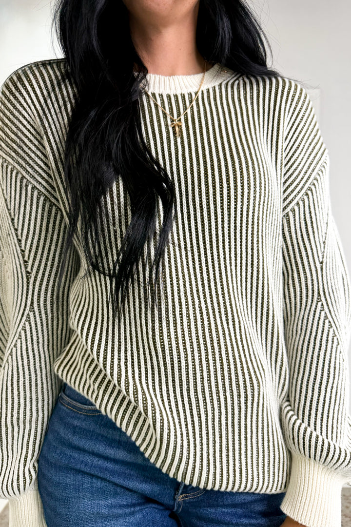 Ribbed Knit Color Contrast Sweater