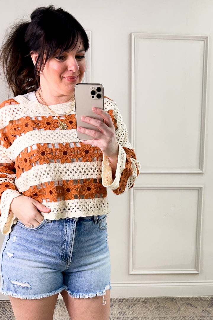 Daisy Open Crochet Knit Pullover