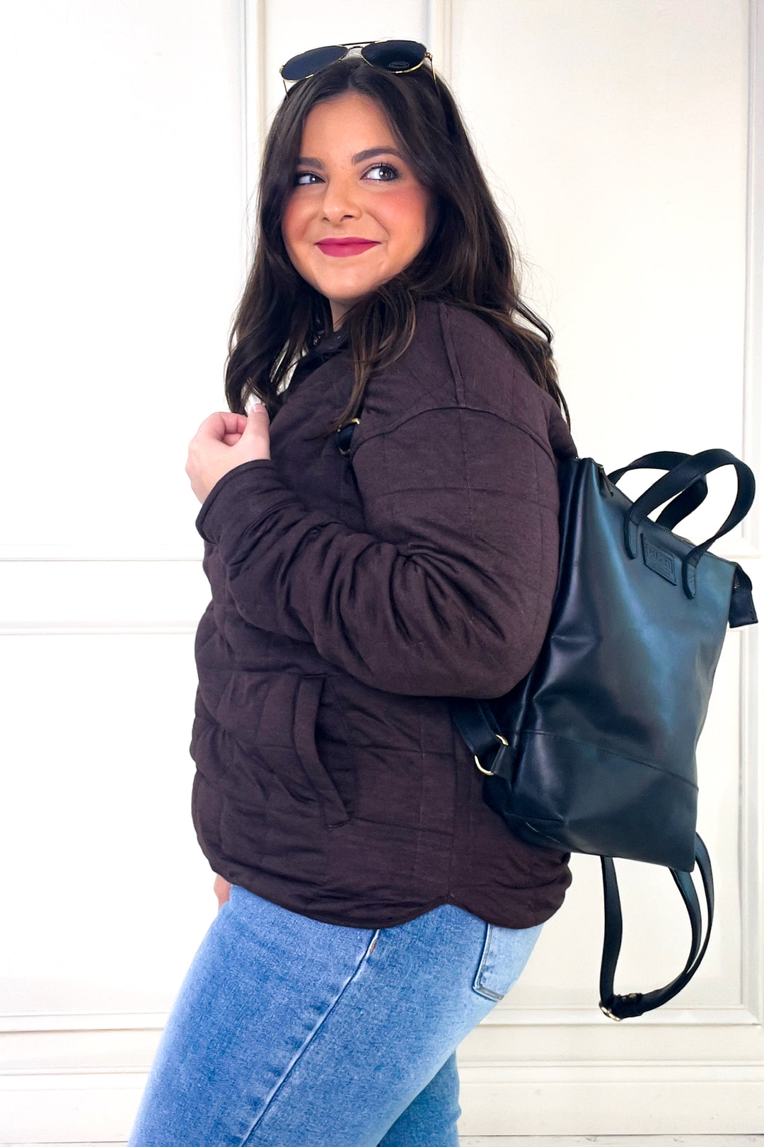 Thread & Supply Snap Button Neckline Quilted Pullover