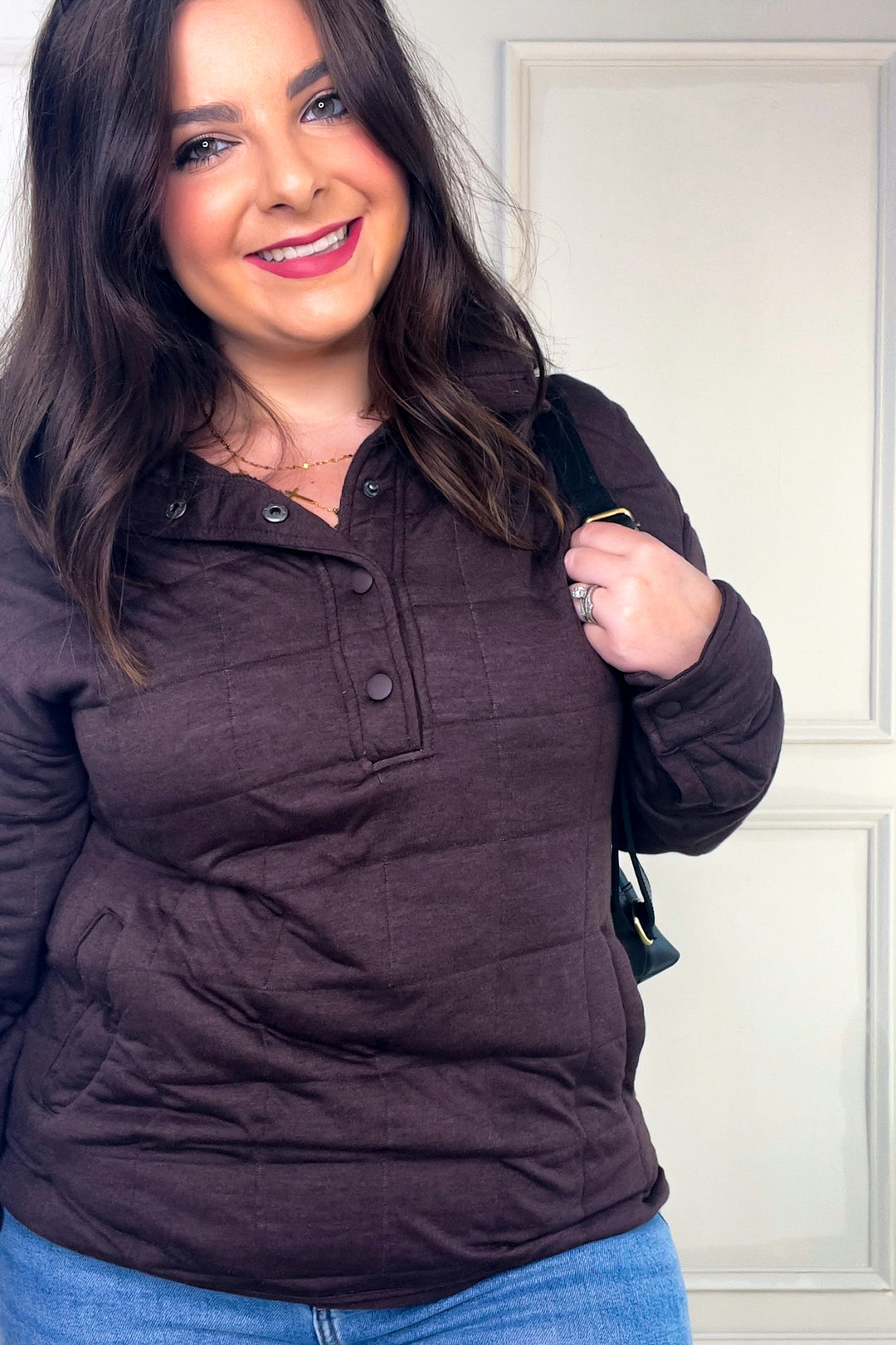 Thread & Supply Snap Button Neckline Quilted Pullover