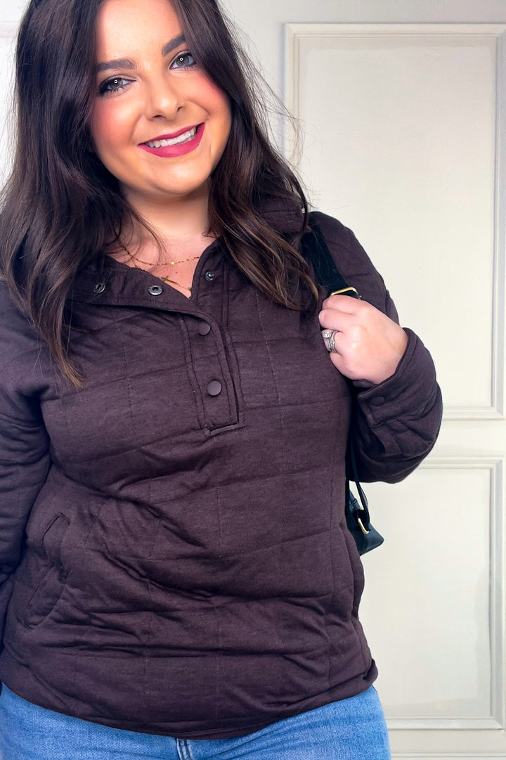 Thread & Supply Snap Button Neckline Quilted Pullover
