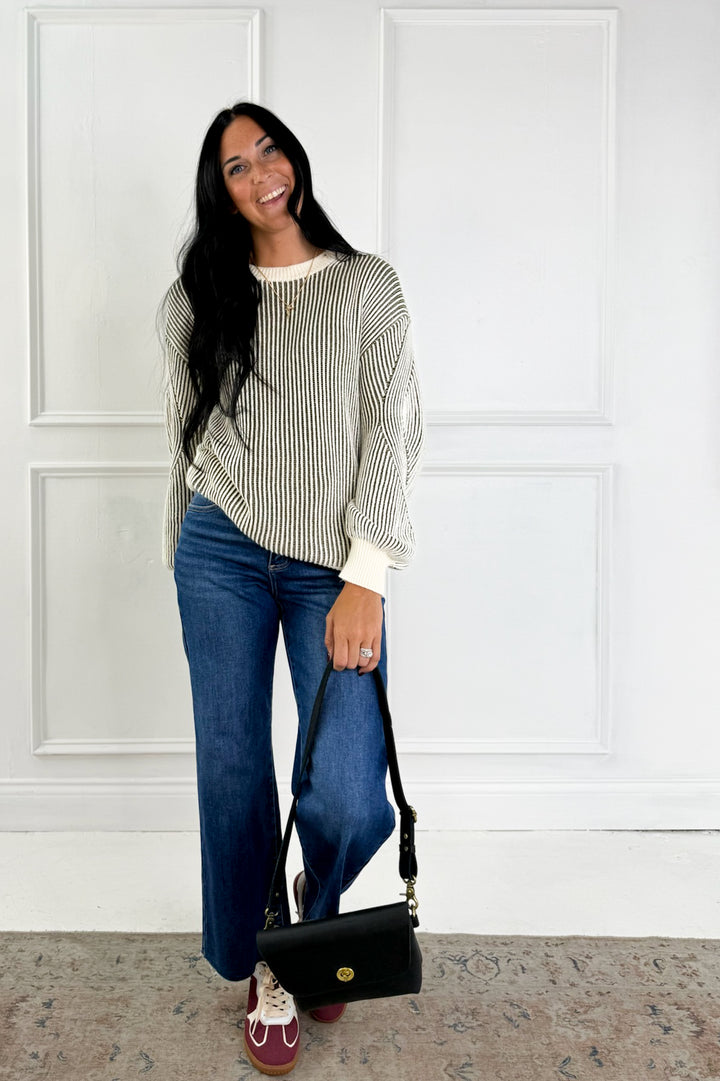 Ribbed Knit Color Contrast Sweater