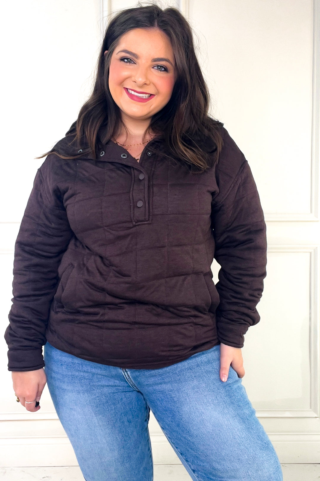 Thread & Supply Snap Button Neckline Quilted Pullover