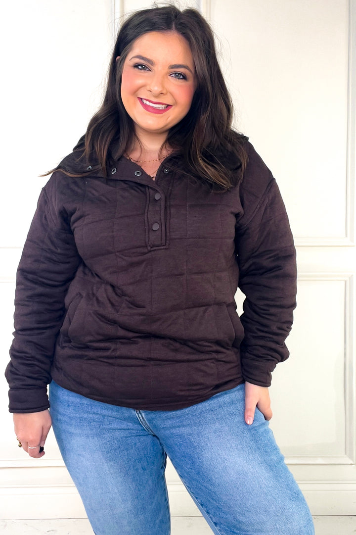 Thread & Supply Snap Button Neckline Quilted Pullover
