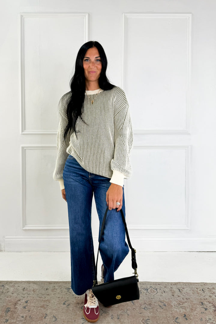 Ribbed Knit Color Contrast Sweater