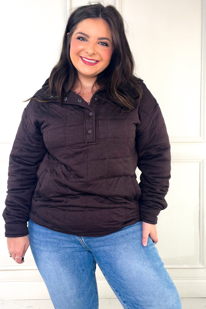 Thread & Supply Snap Button Neckline Quilted Pullover