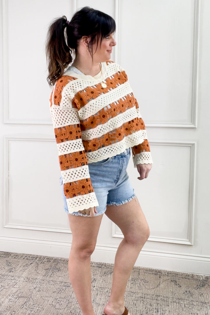 Daisy Open Crochet Knit Pullover