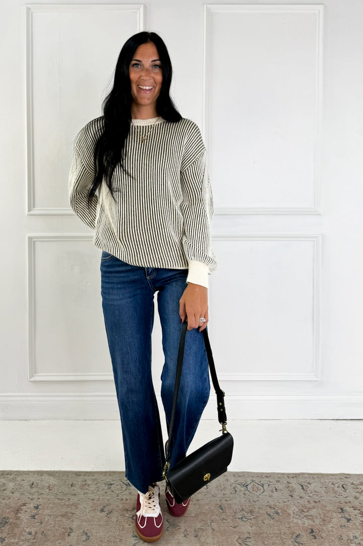 Ribbed Knit Color Contrast Sweater