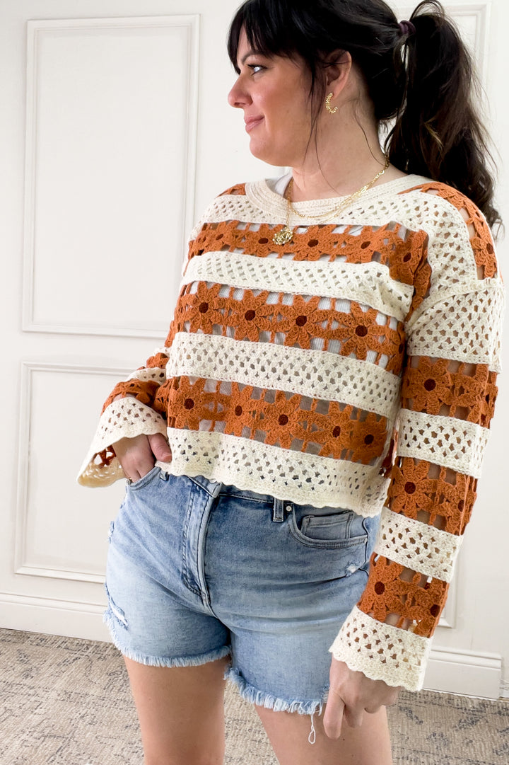 Daisy Open Crochet Knit Pullover