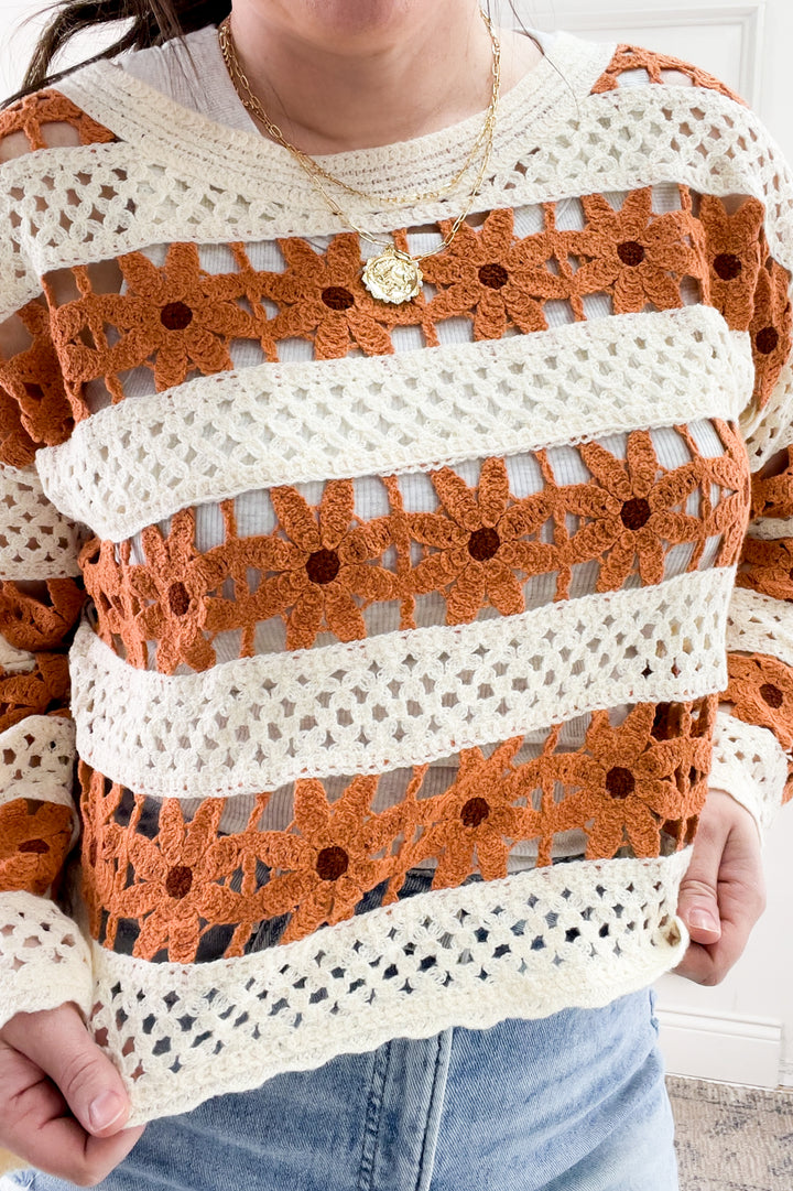 Daisy Open Crochet Knit Pullover