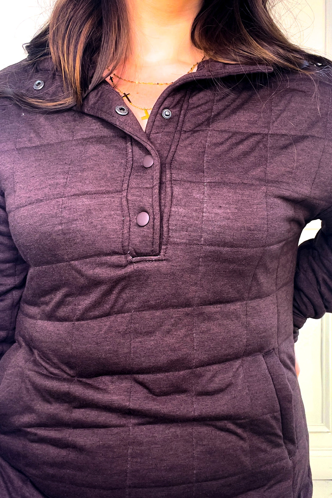 Thread & Supply Snap Button Neckline Quilted Pullover