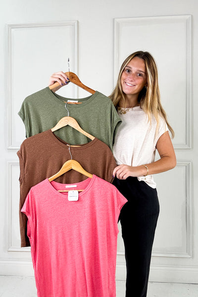Linen Blended Cap Sleeve Boxy Tee