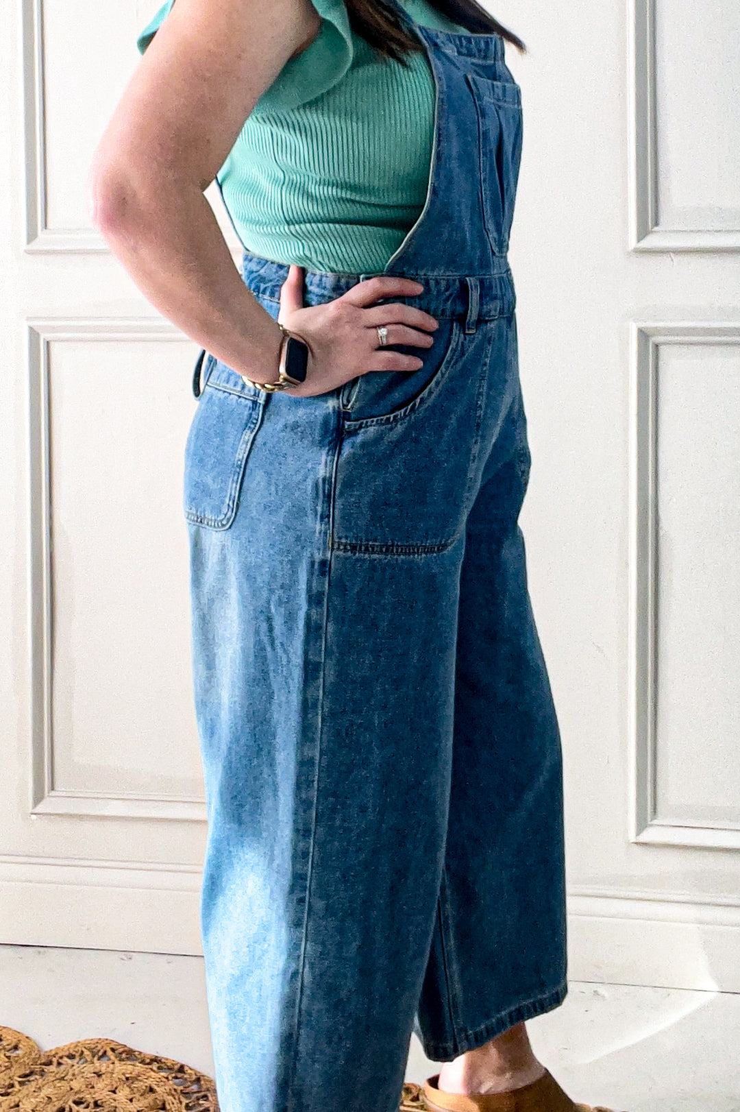 Strap Detail Denim Overall Pants