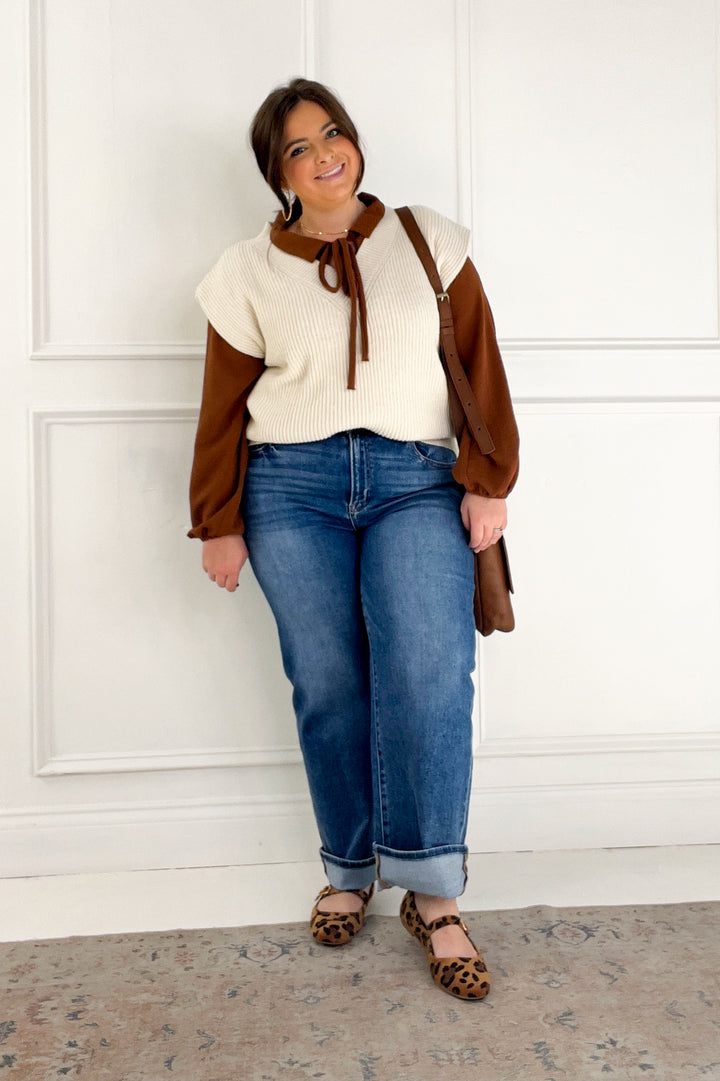 V-neck Power Shoulder Sweater Vest