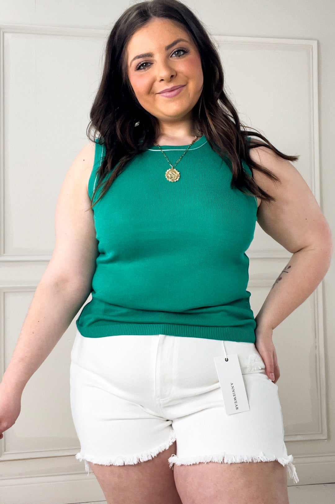 Contrast Stitch Fitted Sweater Tank