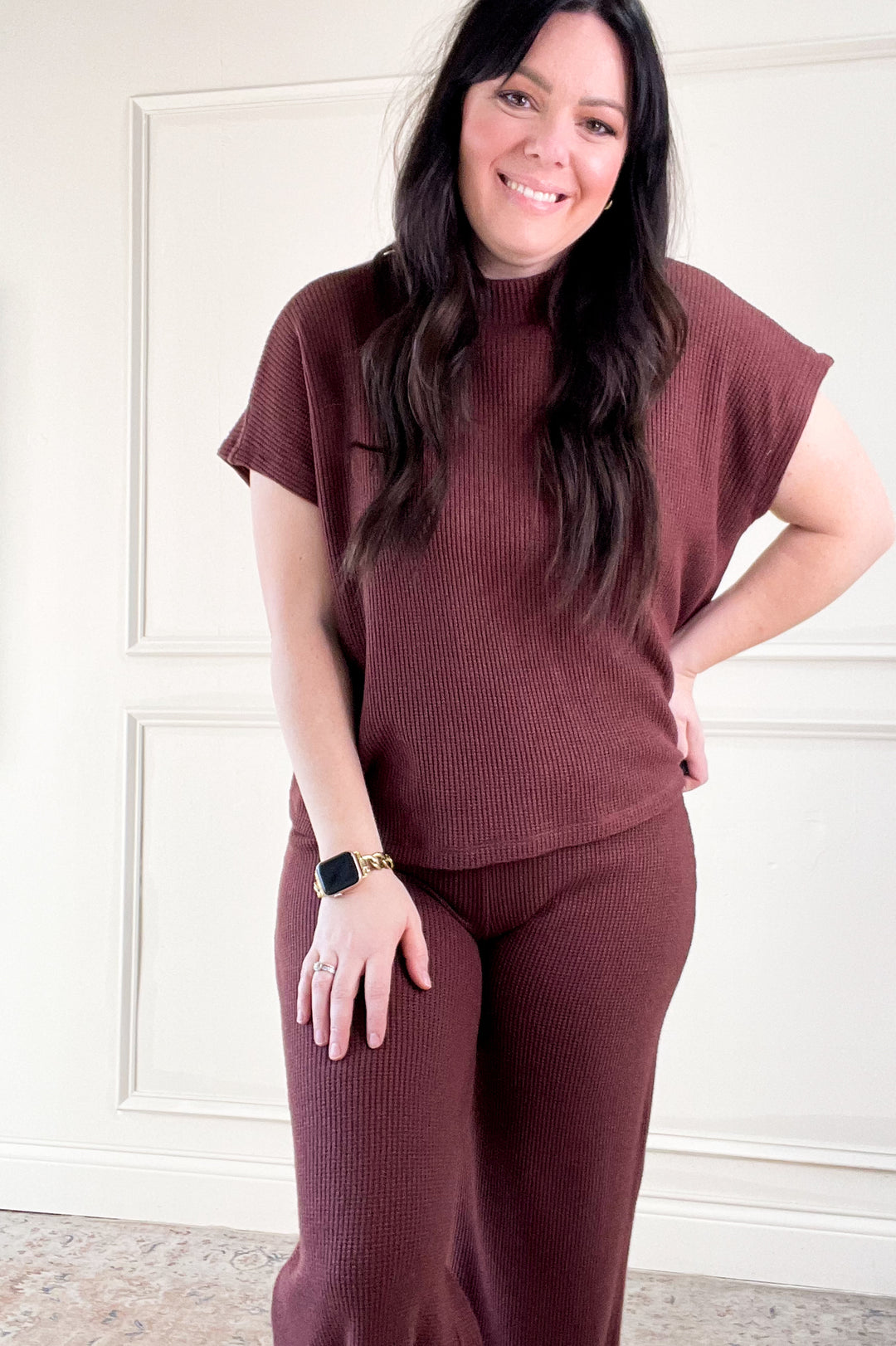 Boxy Short Sleeve Sweater & Flowy Pants Set