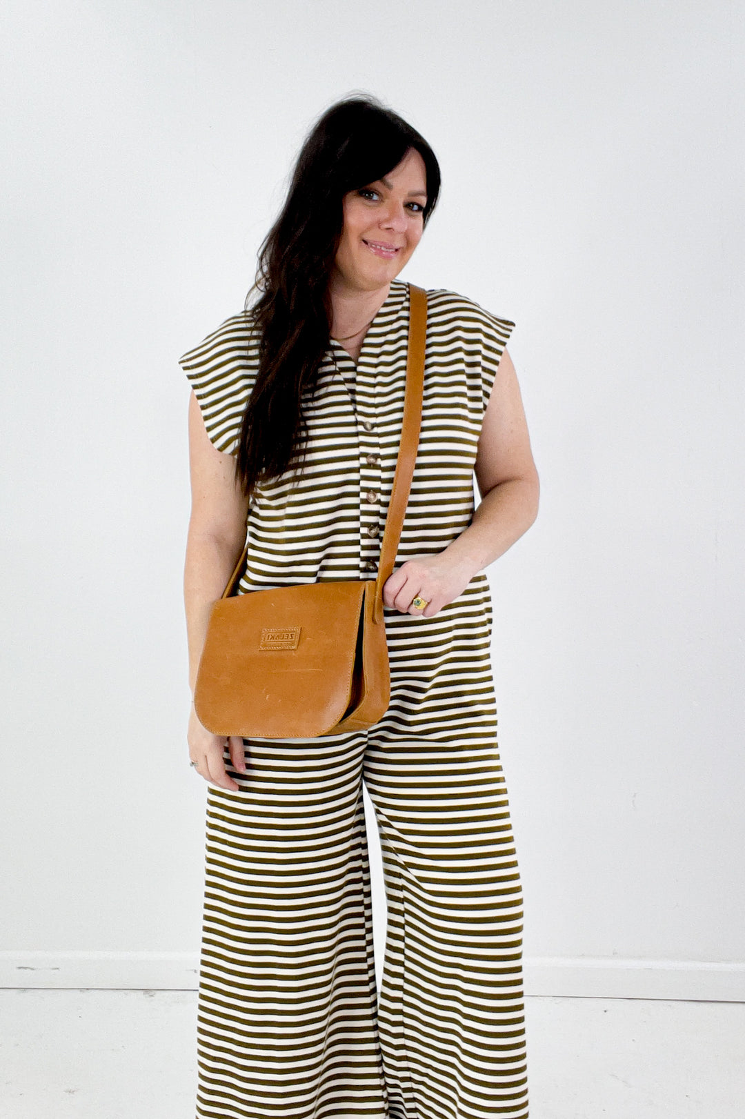 Wide Leg Stripe Button Down Jumpsuit