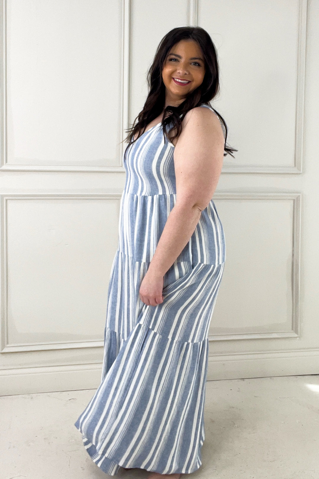 Benny Striped Tiers Sleeveless Midi Dress