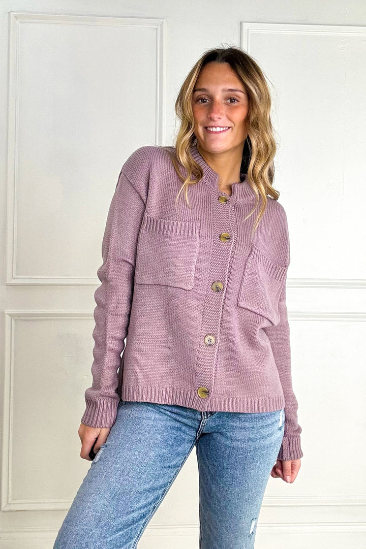 Mock Collared Button Down Sweater Cardigan