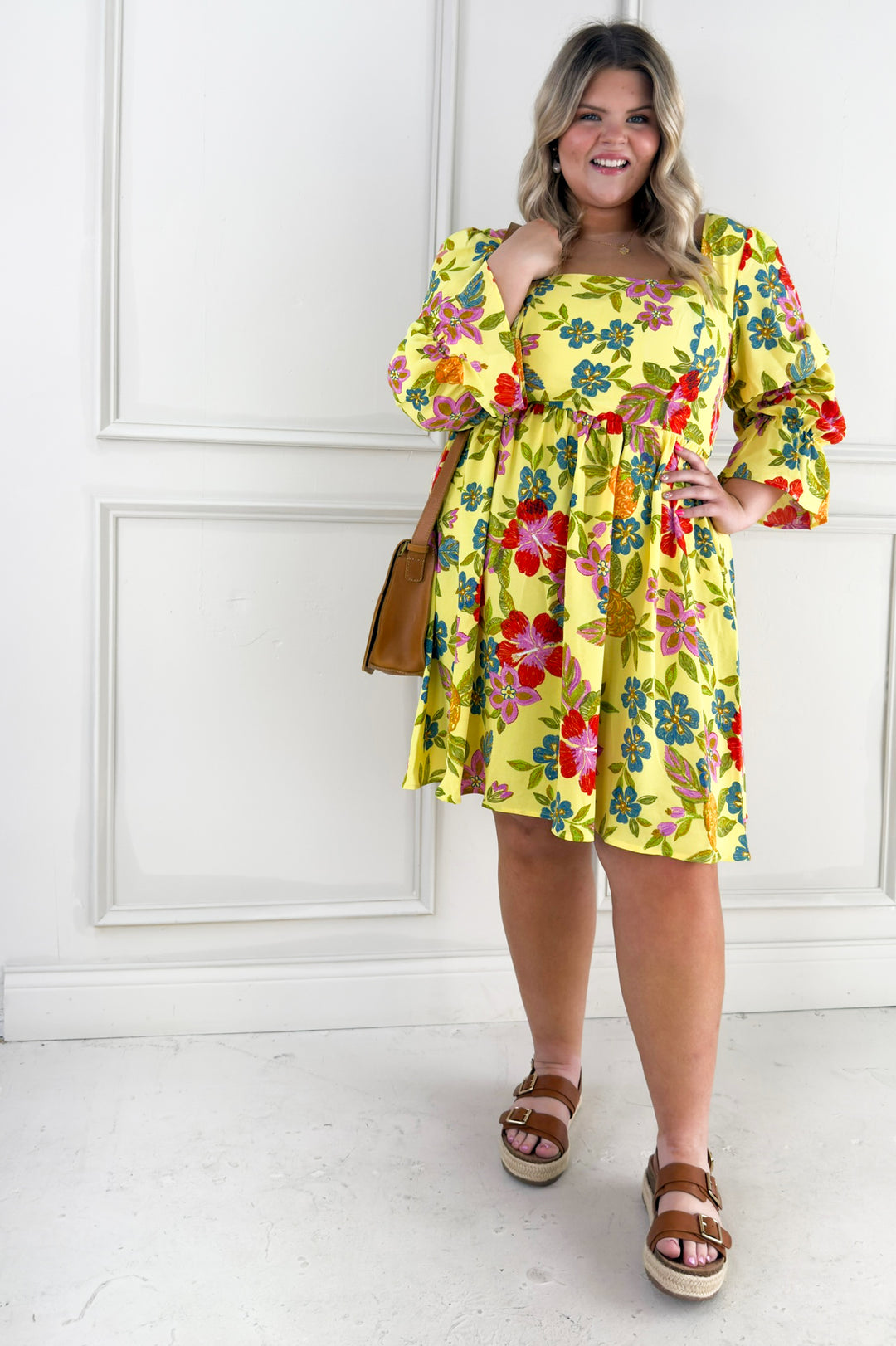 Bold Floral Embroidery Printed Mini Curvy Dress