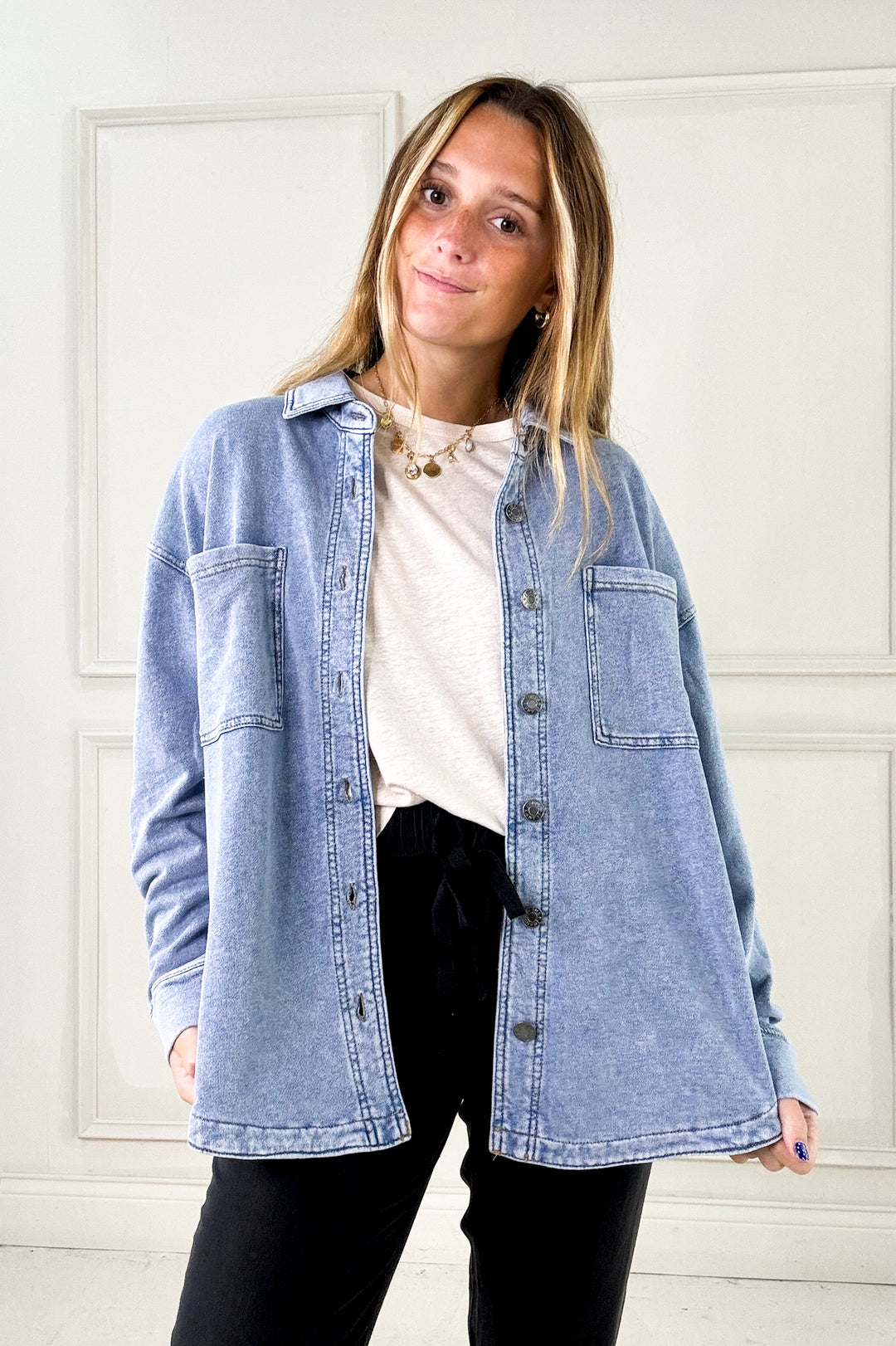 Cotton Fleece Oversized Button Up Jacket
