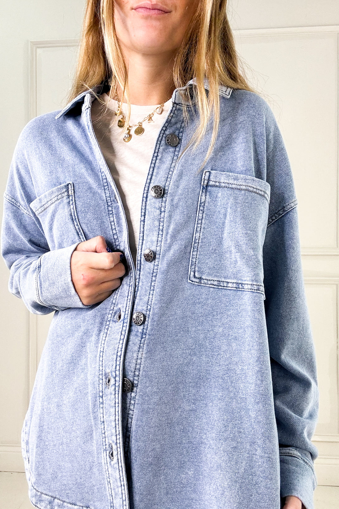 Cotton Fleece Oversized Button Up Jacket