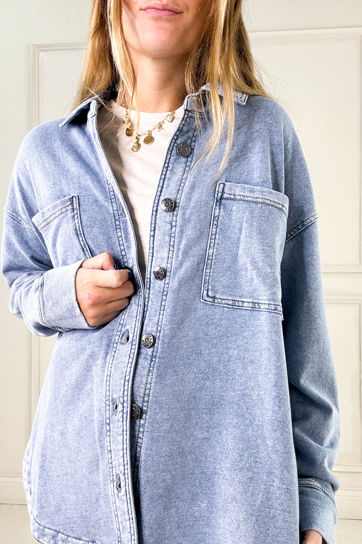 Cotton Fleece Oversized Button Up Jacket