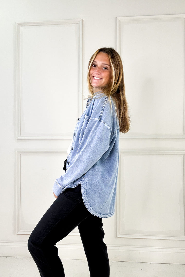 Cotton Fleece Oversized Button Up Jacket