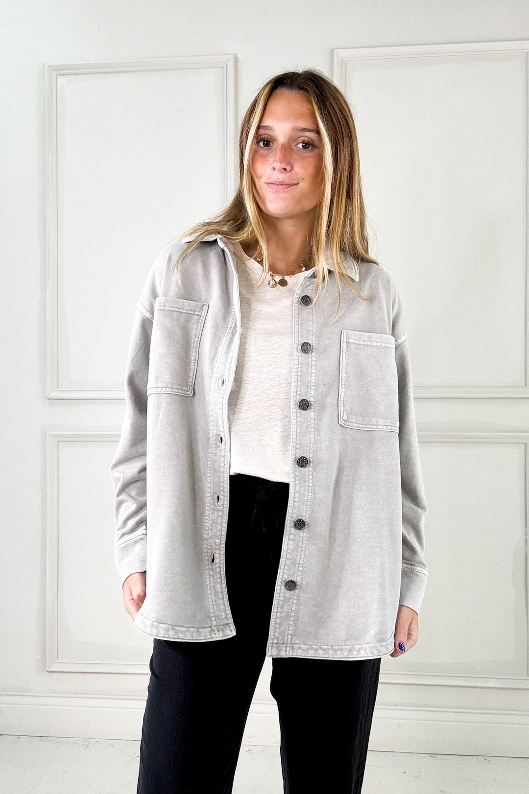 Cotton Fleece Oversized Button Up Jacket