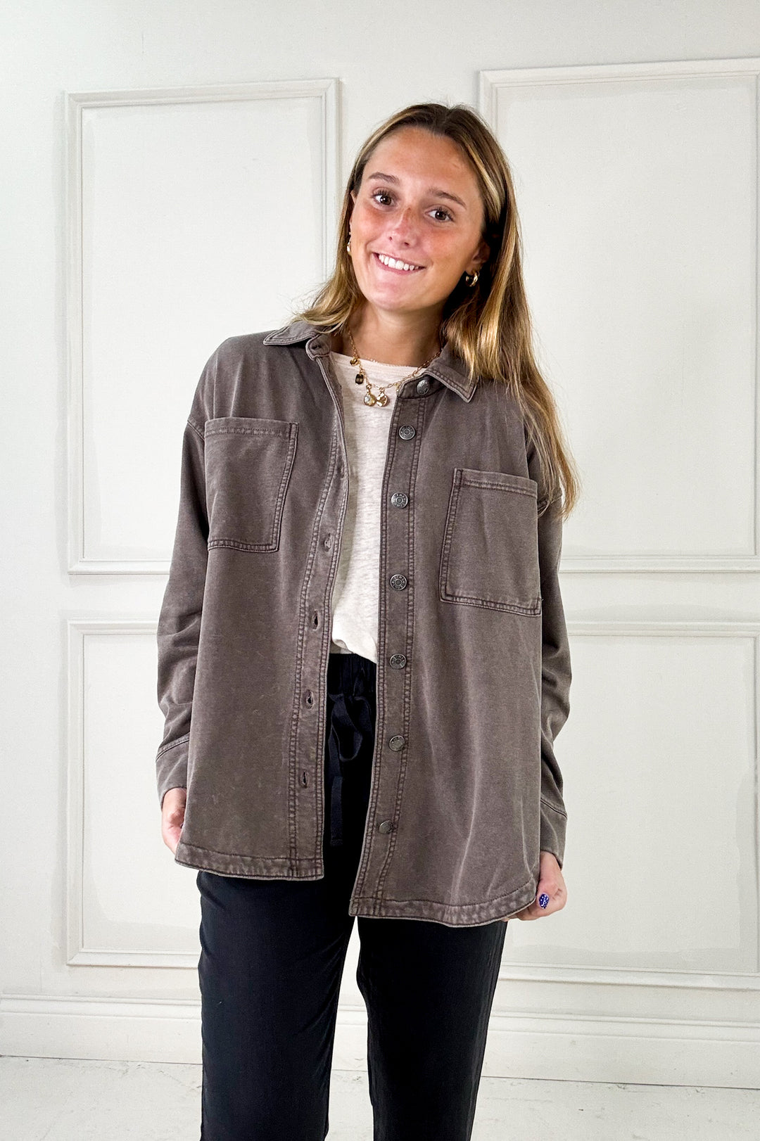 Cotton Fleece Oversized Button Up Jacket