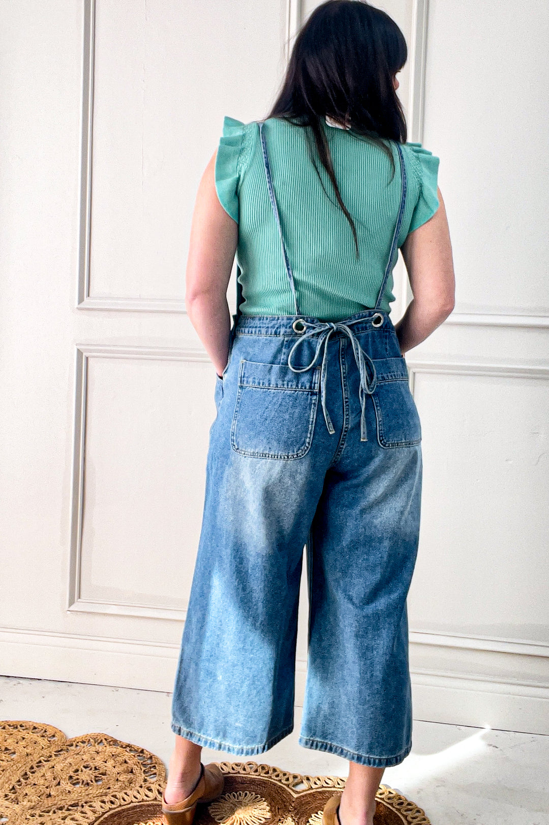 Strap Detail Denim Overall Pants