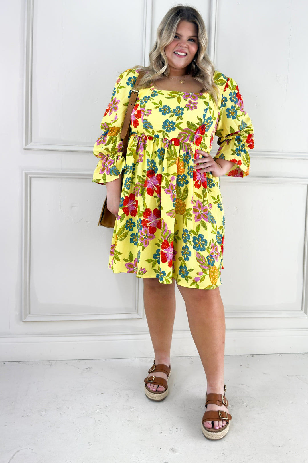 Bold Floral Embroidery Printed Mini Curvy Dress