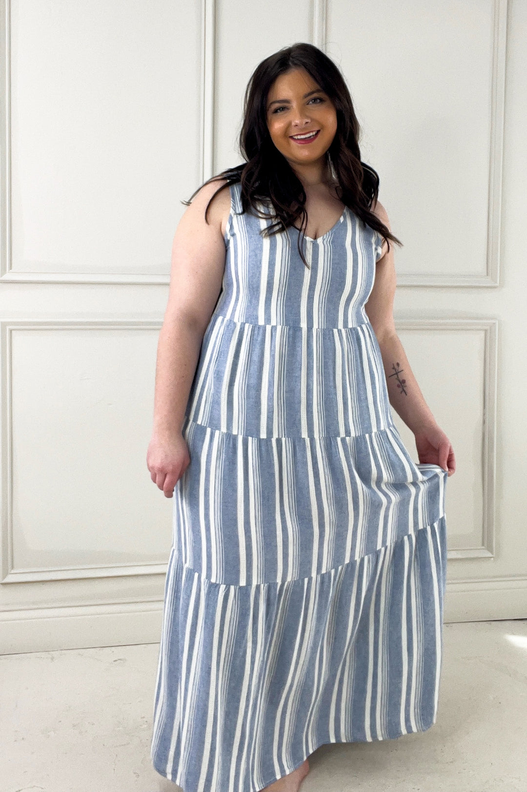 Benny Striped Tiers Sleeveless Midi Dress