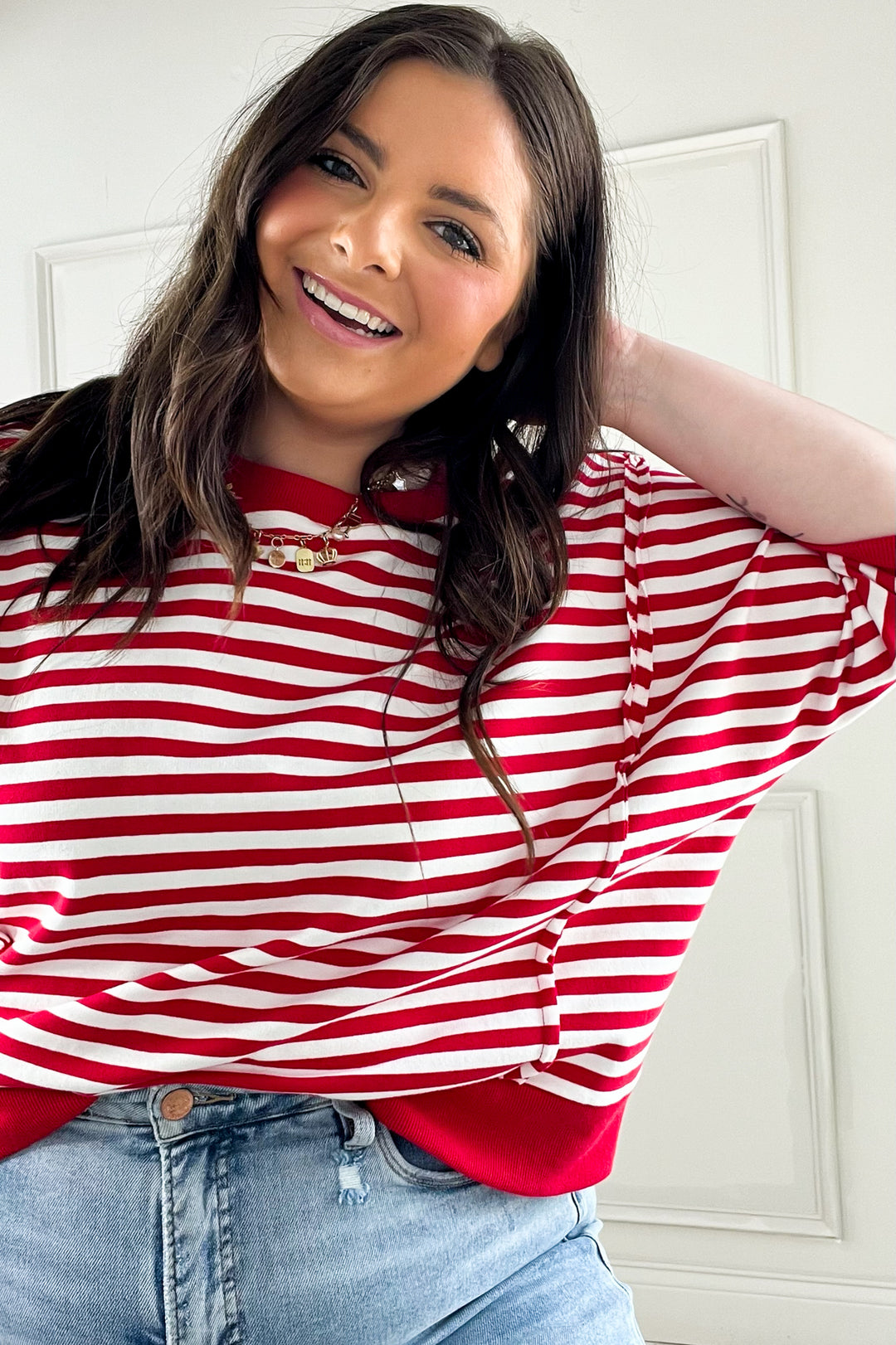 Striped 3/4 Sleeve Pullover Top