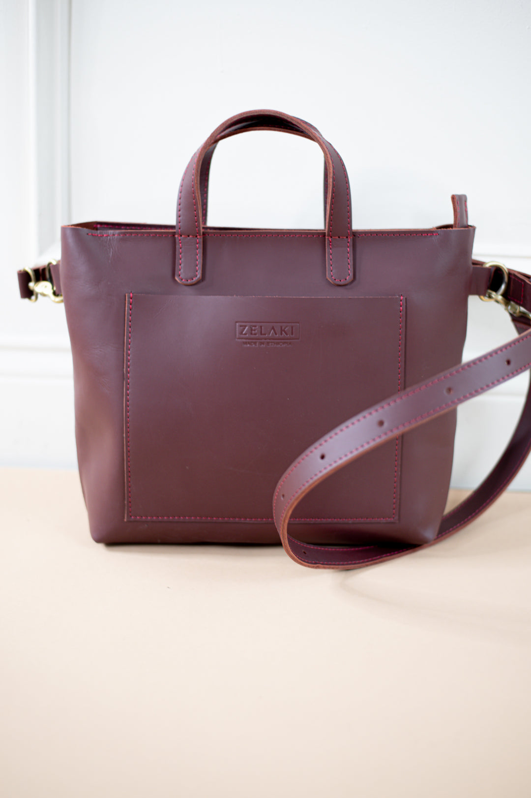 Gondar Leather Hand Bag in Burgundy-  Zelaki Leather Co