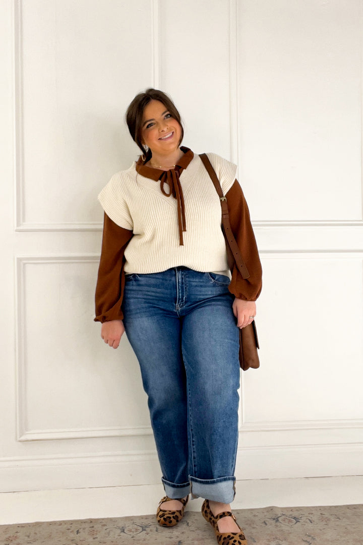 V-neck Power Shoulder Sweater Vest