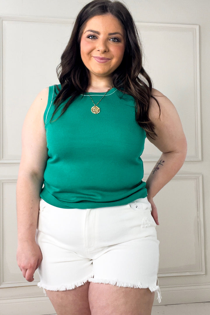 Contrast Stitch Fitted Sweater Tank