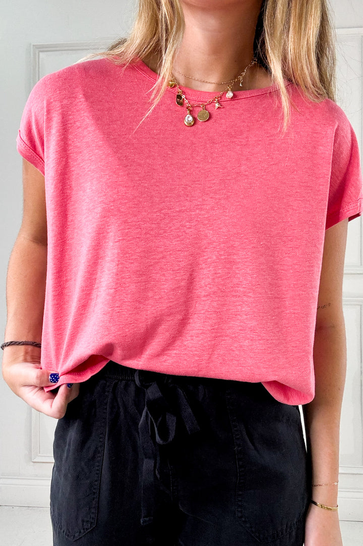 Linen Blended Cap Sleeve Boxy Tee