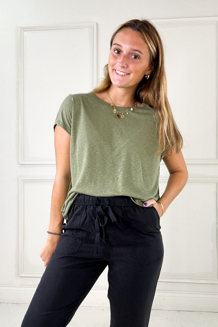 Linen Blended Cap Sleeve Boxy Tee