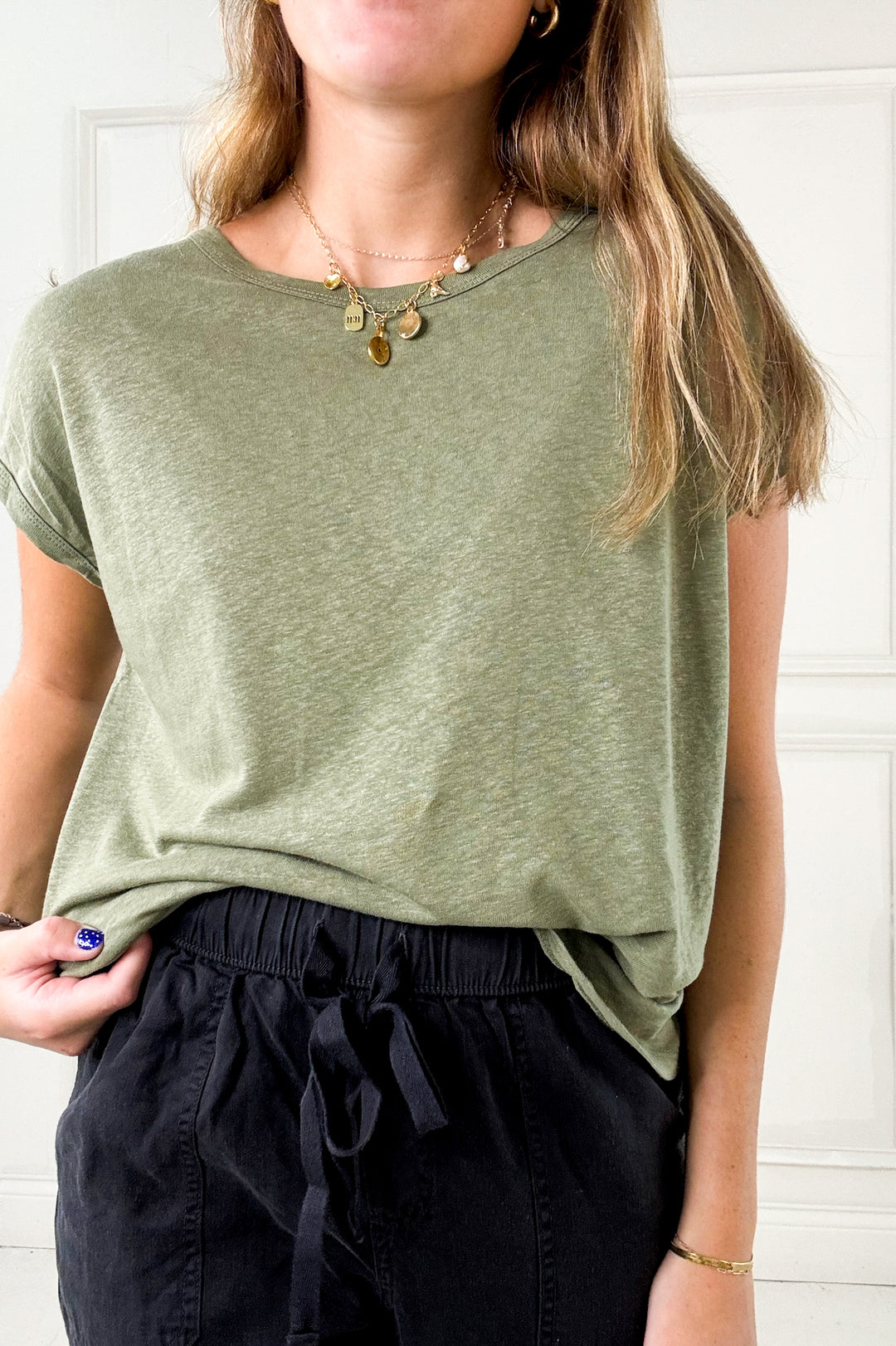 Linen Blended Cap Sleeve Boxy Tee