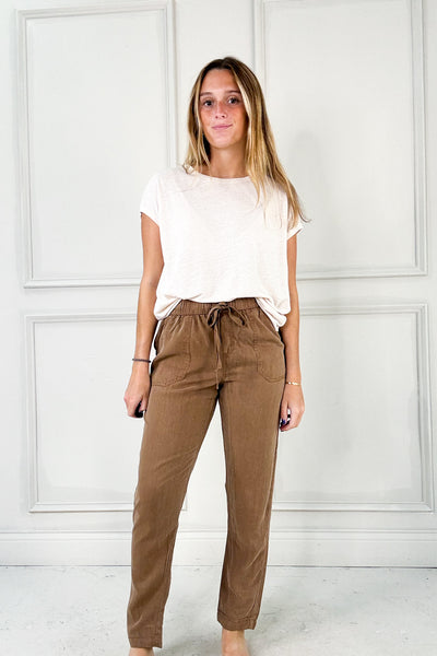 Drawstring Waist Tencel Tapered Pants