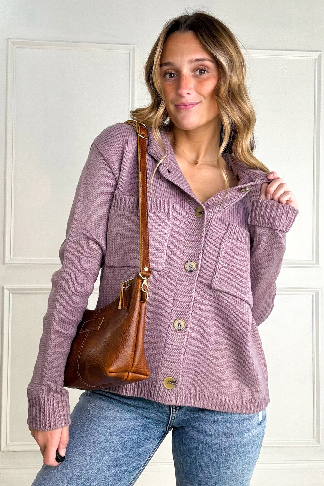 Mock Collared Button Down Sweater Cardigan