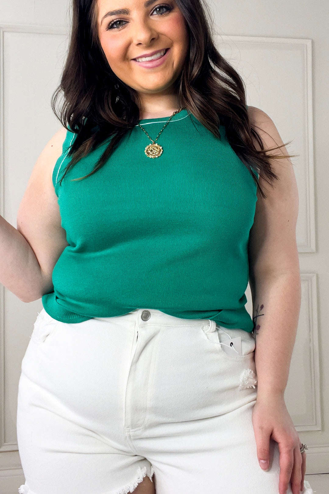 Contrast Stitch Fitted Sweater Tank