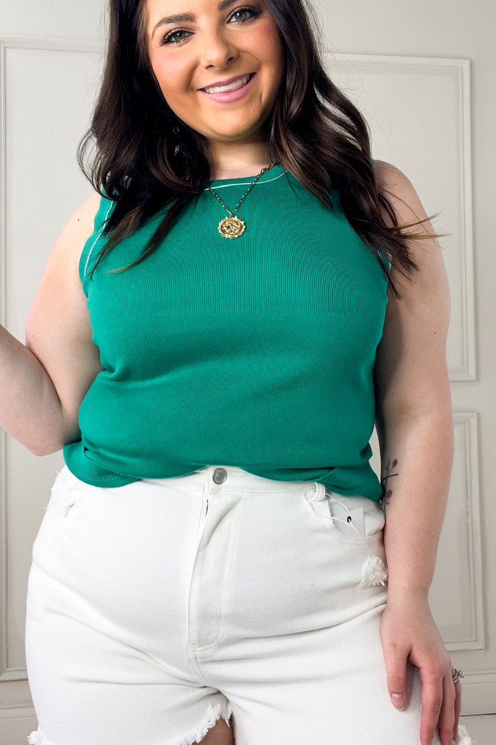 Contrast Stitch Fitted Sweater Tank