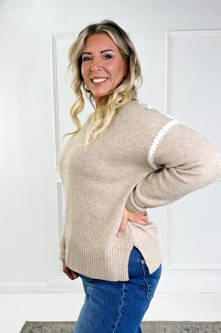 Contrast Shell Stitch Detail Sweater