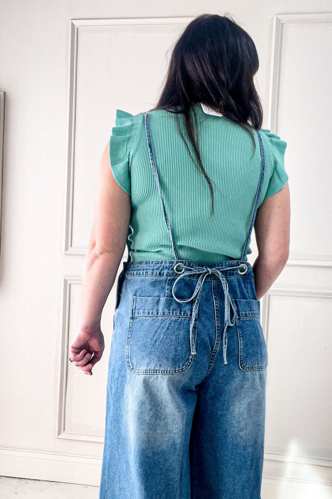 Strap Detail Denim Overall Pants