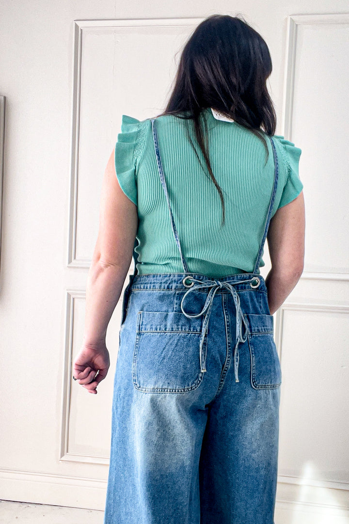 Strap Detail Denim Overall Pants