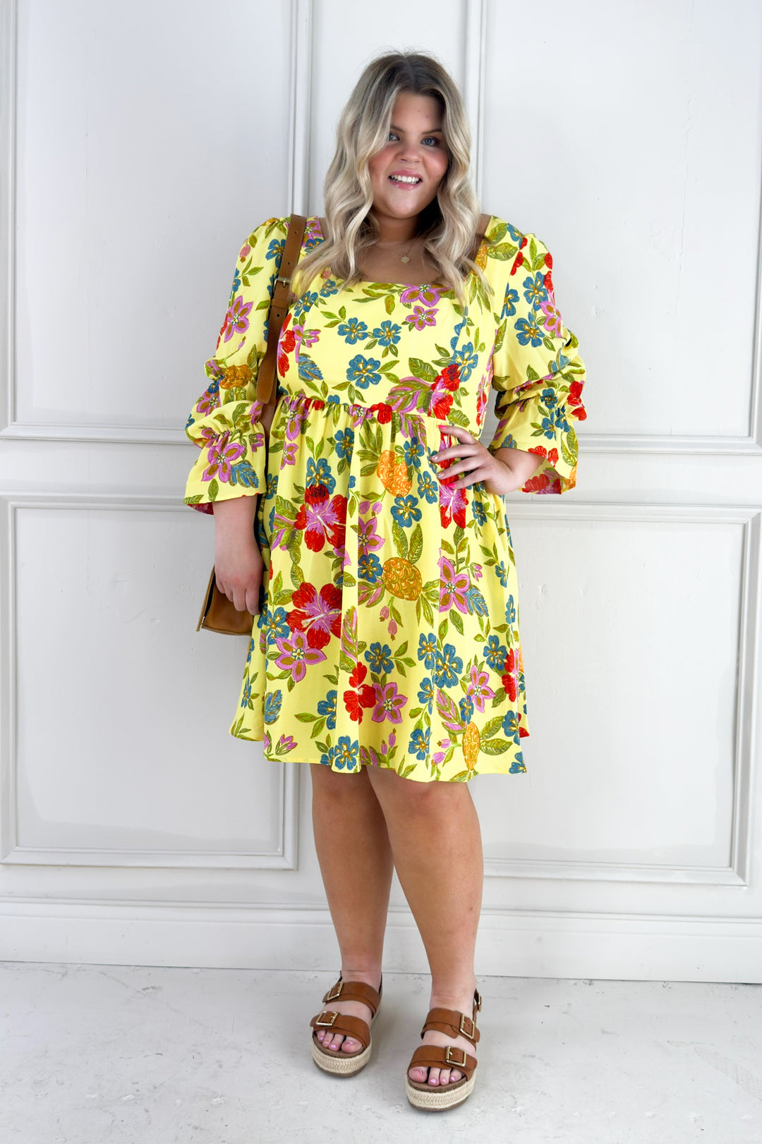 Bold Floral Embroidery Printed Mini Curvy Dress