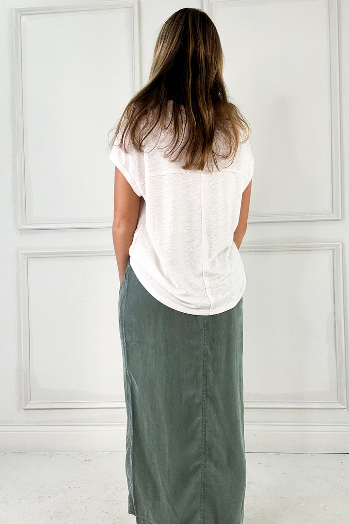 Tencel A-Line Elastic Drawstring Midi Skirt